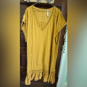 Anthropologie Mustard Yellow V-Neck Ruffle Hem Plus Dress